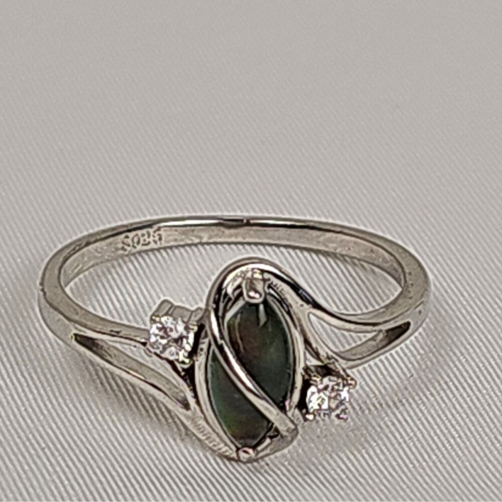 Sterling Silver Blue Cats Eye Cabochon Bypass Ring Size 11 925 CZ